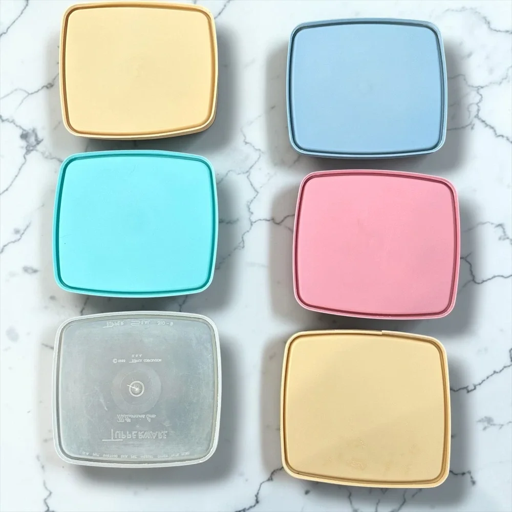 Vintage Tupperware Millionaire Line Lids 310 series Pastel Pink Blue Yellow 6pc